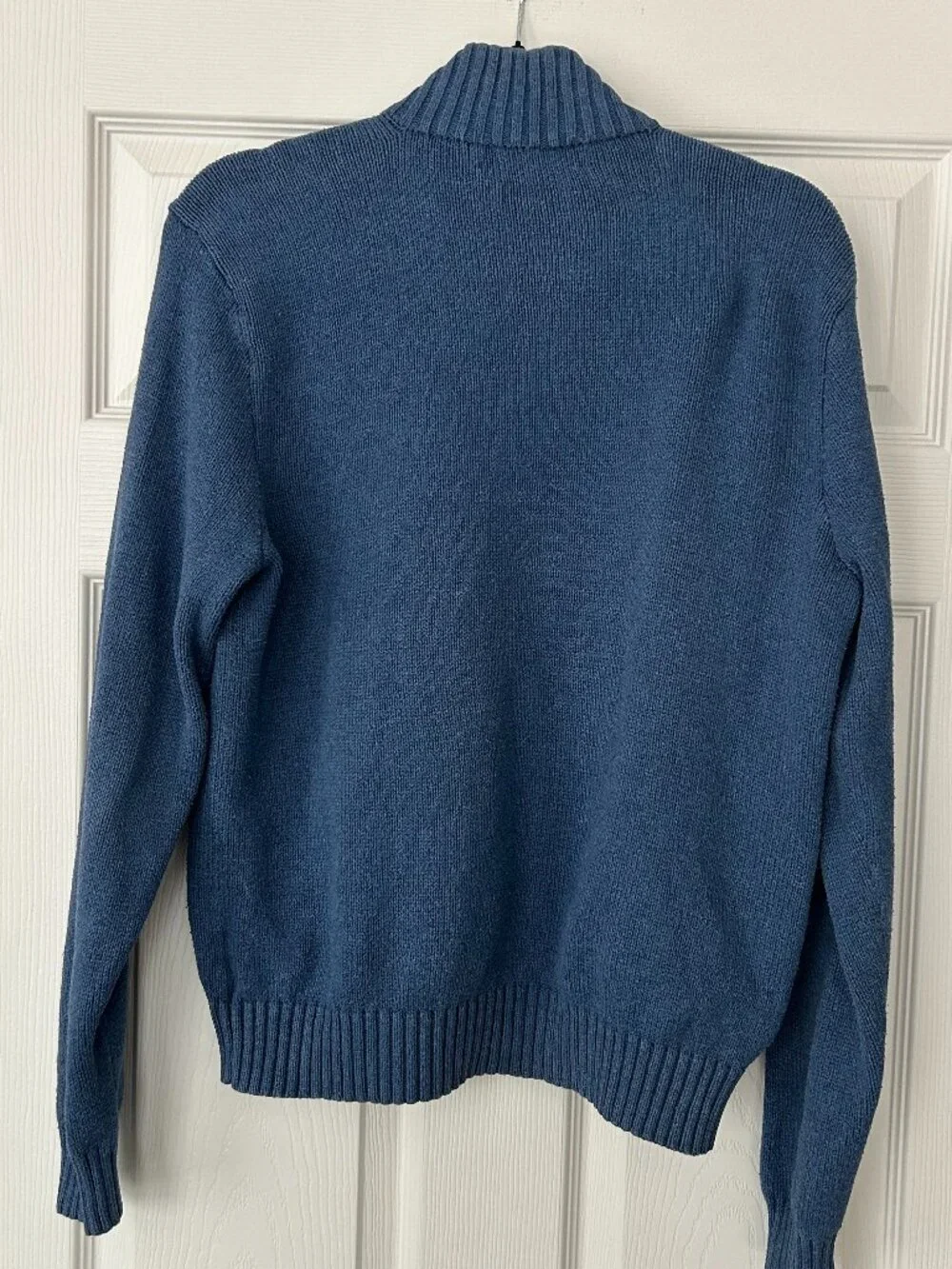 Polo Ralph Lauren Men’s Medium Blue Pima Cotton 1/4 Zip Sweater Red Pony